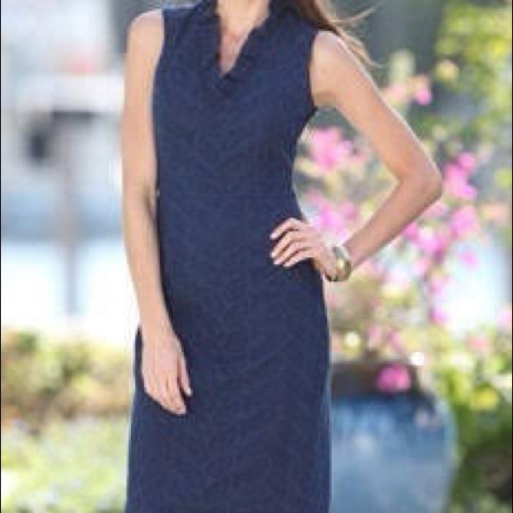 Chadwick's Cotton Navy Blue Eyelet sheath